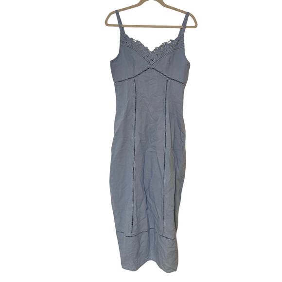 NWT Madewell Sweetheart Midi Dress in Linen-Cotton Blend In Light Blue Size 6 - Picture 4 of 11